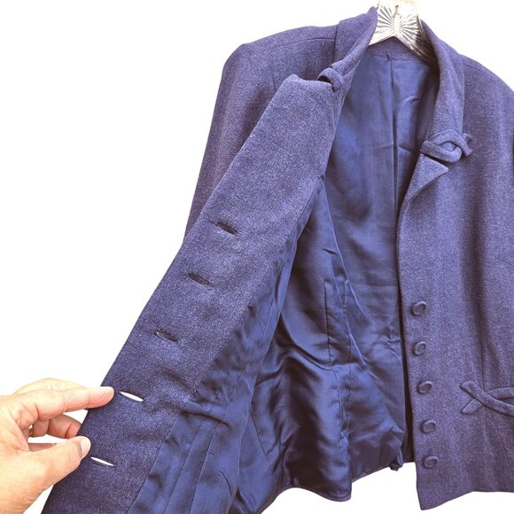 1940s Vintage Bespoke Wool Jacket L/XL Eggplant Purple Tailored Waist - Picture 9 of 13